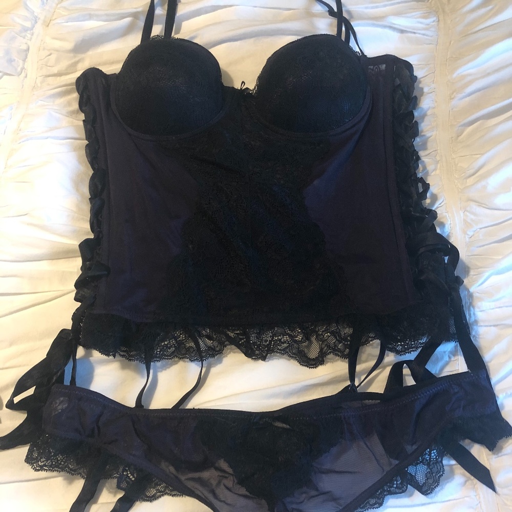 NWOT Blush Lingerie Purple/Black Corset and Thong